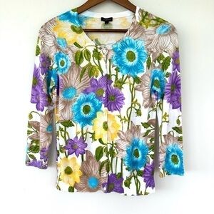 Talbots cardigan with 3/4 length sleeves, cotton  & rayon blend, floral
